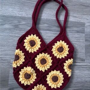 Handmade Sunflower Crochet Bag - Burgundy and Yellow